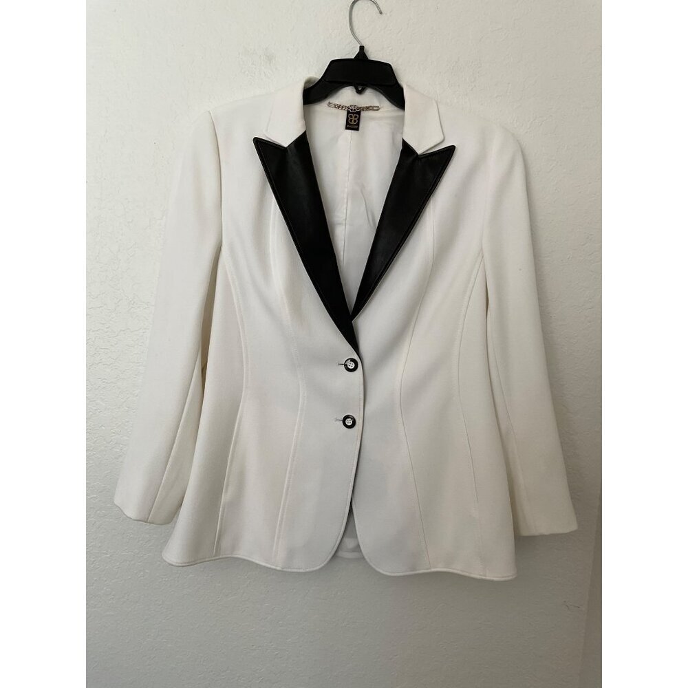 Basler‎ Womens White Stretch Blazer Coat With Black Satin Lapel Size 40- Large